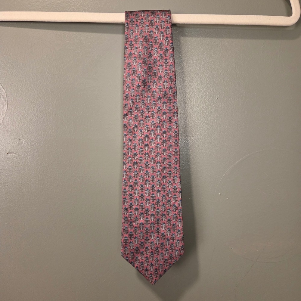 Vintage Bert Pulitzer Men's 100% Silk Necktie, Made in USA, Pink Gray Blue